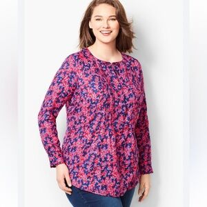 Talbots Womens Floral Cotton Pintuck Blouse Size 3X